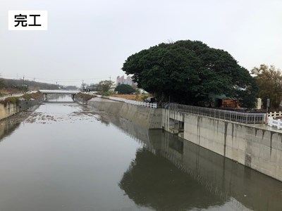 Completion - removed the temporary earth dikes and water passage - diversion - orifice - completed construction and diversion of weir bodies